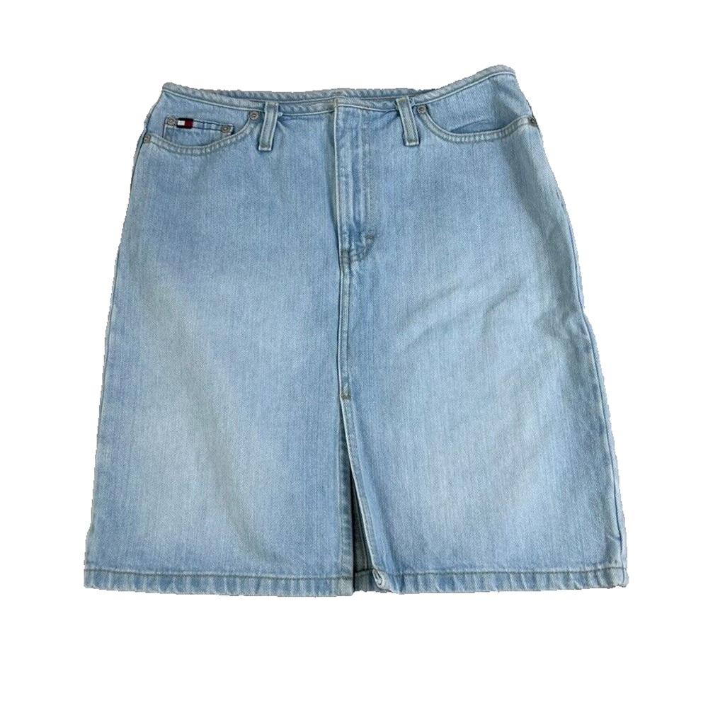Tommy Hilfiger Skirt Womens 4 Denim Jean Light Faded Wash Y2K Modest Vintage